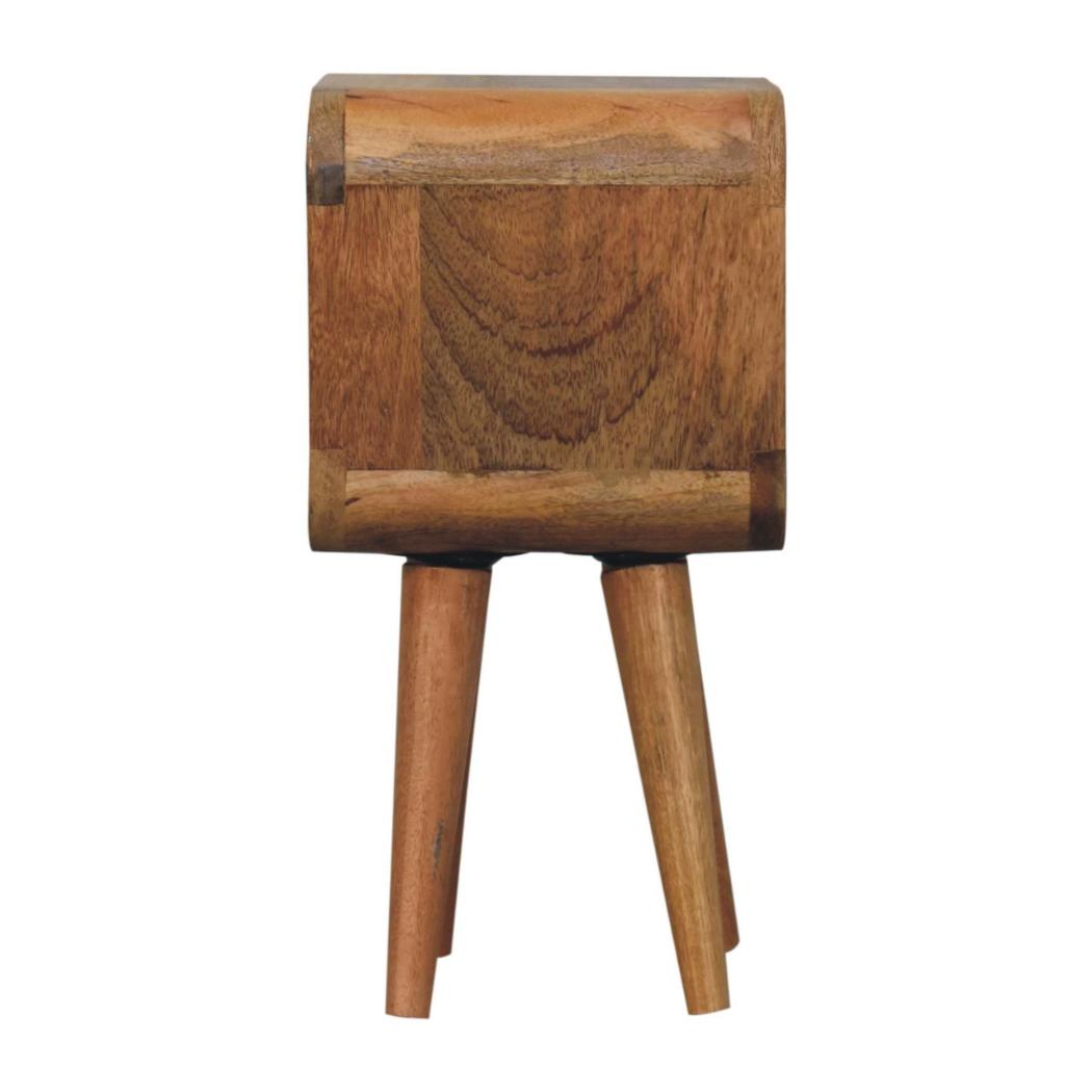 Extra Mini Open Curved Bedside Table | Solid Mango Wood | Oak Finish | Scandinavian Nightstand