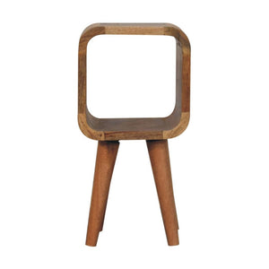 Extra Mini Open Curved Bedside Table | Solid Mango Wood | Oak Finish | Scandinavian Nightstand