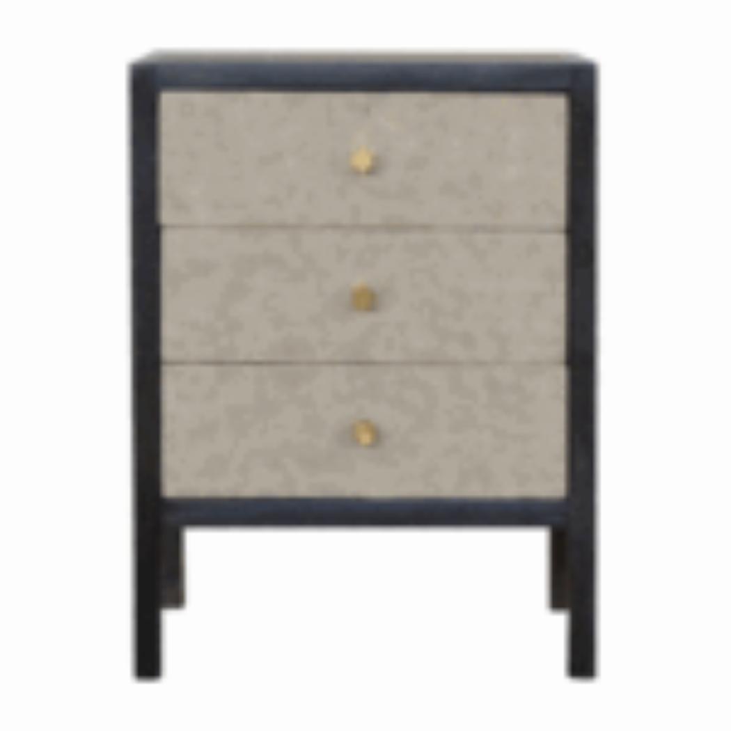 Faux Leather Bedside Table | Solid Mango Wood | Upholstered Front | Compact Storage
