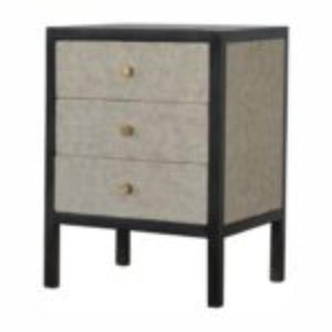 Faux Leather Bedside Table | Solid Mango Wood | Upholstered Front | Compact Storage