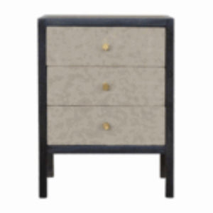 Faux Leather Bedside Table | Solid Mango Wood | Upholstered Front | Compact Storage