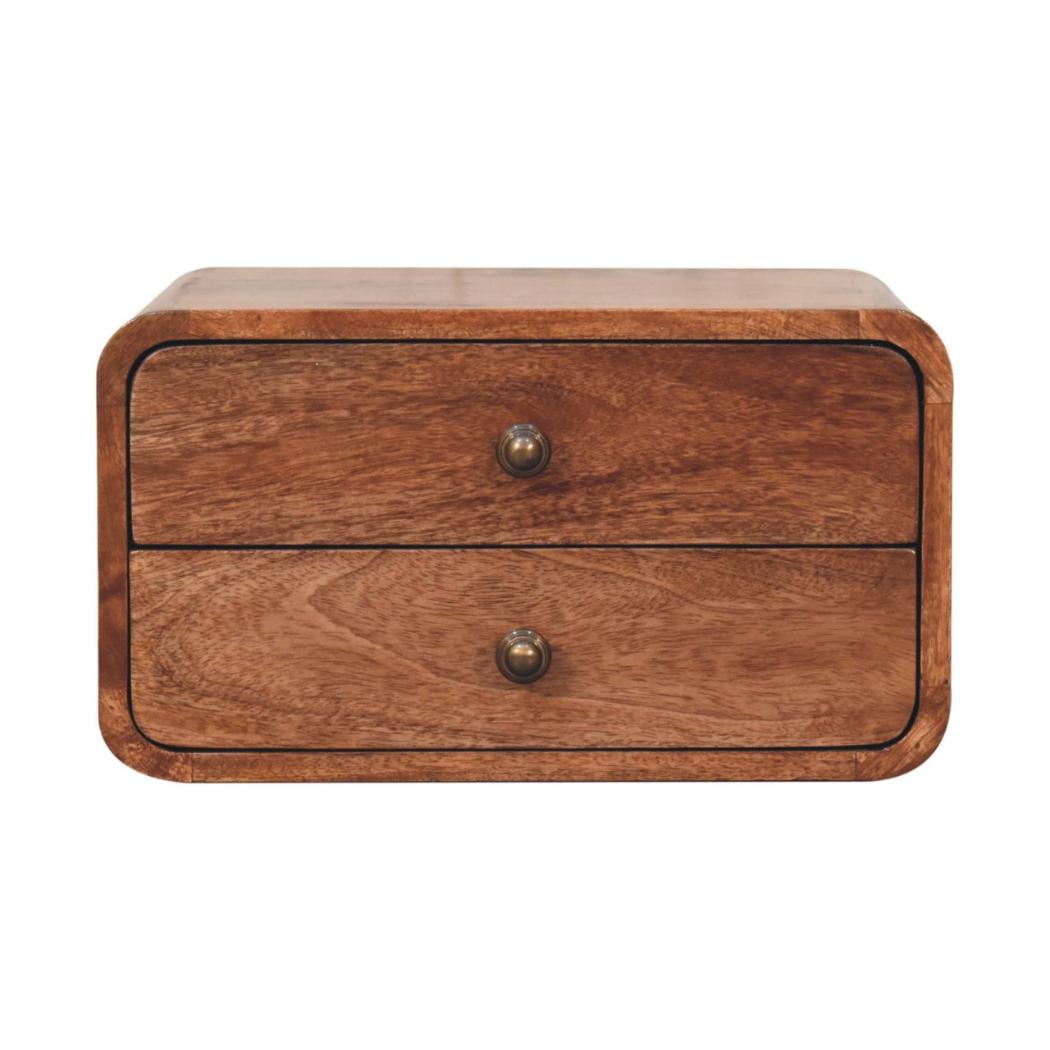 Floating Bedside | Solid Mango Wood | Honey Caramel Finish | 2 Drawers