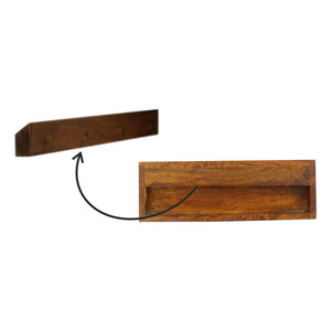 Floating Brass Bedside Table | Solid Mango Wood | Chestnut Finish | Wall-Mounted Storage