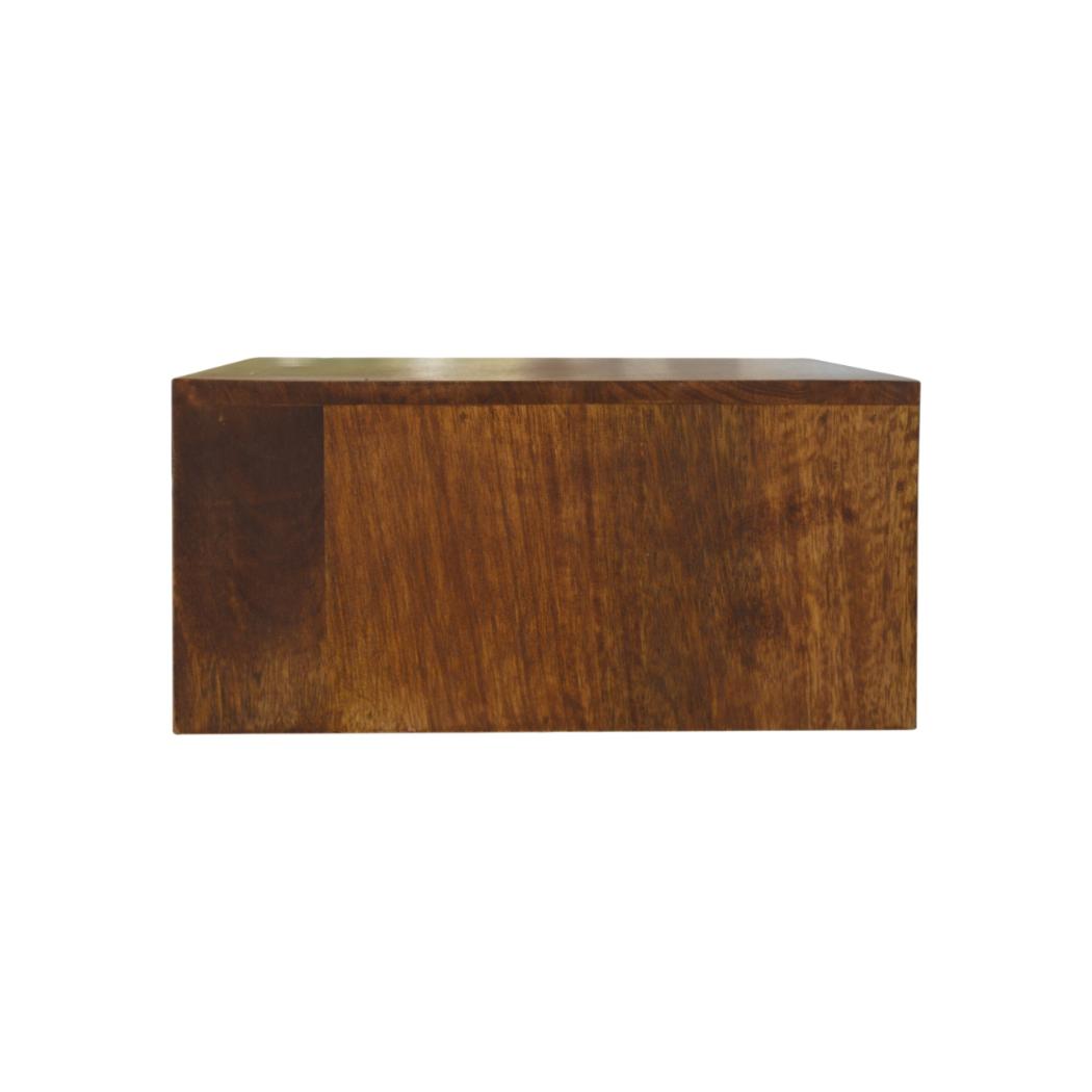 Floating Brass Bedside Table | Solid Mango Wood | Chestnut Finish | Wall-Mounted Storage