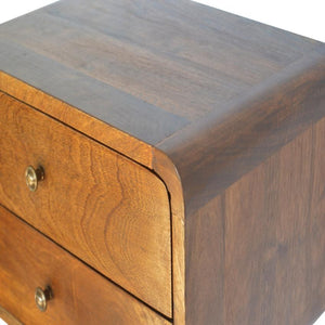 Floating Curved Bedside Table | Solid Mango Wood | Chestnut Finish | 2 Drawers