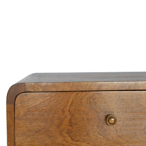 Floating Curved Bedside Table | Solid Mango Wood | Chestnut Finish | 2 Drawers