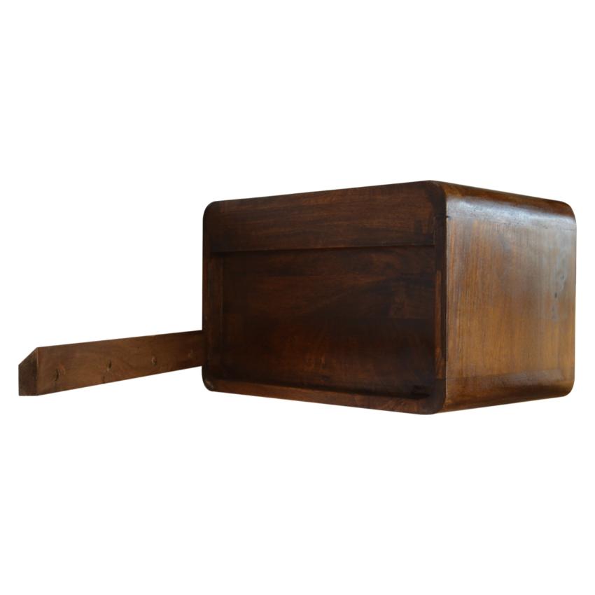 Floating Curved Bedside Table | Solid Mango Wood | Chestnut Finish | 2 Drawers