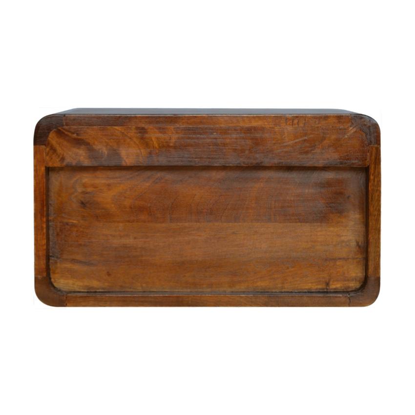 Floating Curved Bedside Table | Solid Mango Wood | Chestnut Finish | 2 Drawers