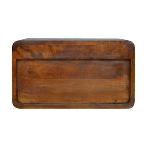 Floating Curved Bedside Table | Solid Mango Wood | Chestnut Finish | 2 Drawers