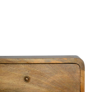 Floating Curved Bedside Table | Solid Mango Wood | Warm Oak Finish
