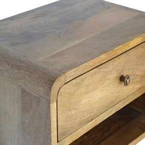 Floating Curved Bedside Table | Solid Mango Wood | Warm Oak Finish