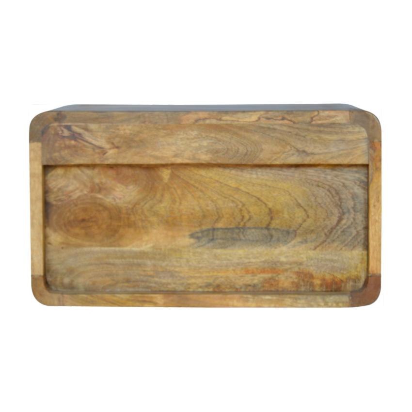 Floating Curved Bedside Table | Solid Mango Wood | Warm Oak Finish