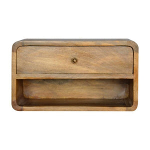 Floating Curved Bedside Table | Solid Mango Wood | Warm Oak Finish