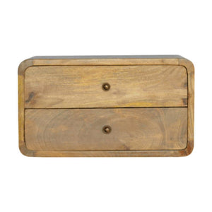 Curved Mango Wood Floating Bedside Table | Oak Finish | 2 Drawers