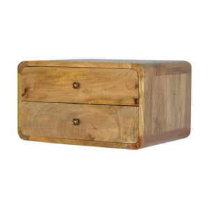 Curved Mango Wood Floating Bedside Table | Oak Finish | 2 Drawers