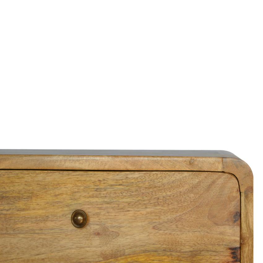 Curved Mango Wood Floating Bedside Table | Oak Finish | 2 Drawers