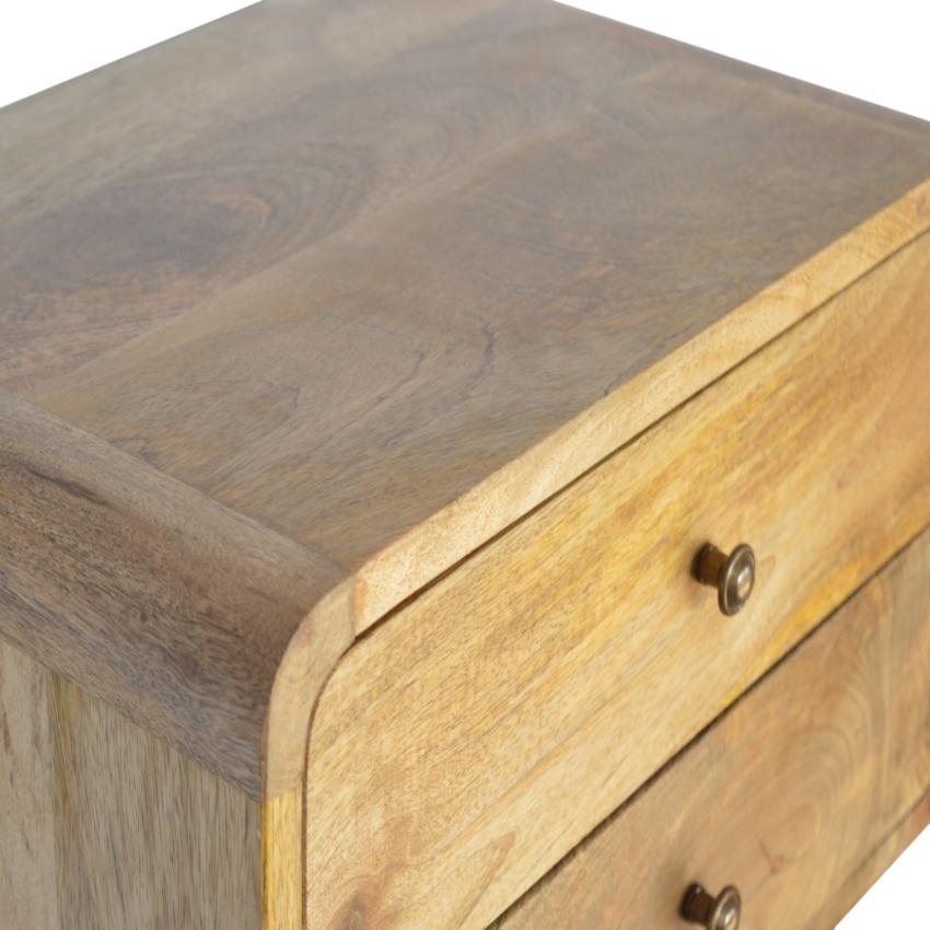 Curved Mango Wood Floating Bedside Table | Oak Finish | 2 Drawers