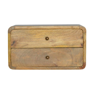 Curved Mango Wood Floating Bedside Table | Oak Finish | 2 Drawers