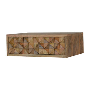 Floating Diamond-Carved Bedside Table | Solid Mango Wood | Wall-Mounted Storage