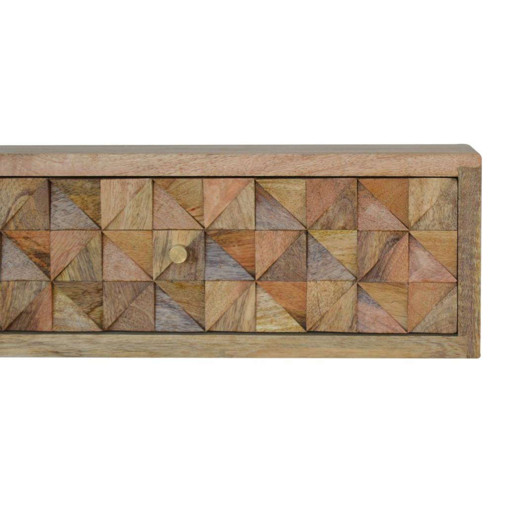Floating Diamond-Carved Bedside Table | Solid Mango Wood | Wall-Mounted Storage