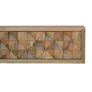 Floating Diamond-Carved Bedside Table | Solid Mango Wood | Wall-Mounted Storage