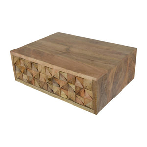 Floating Diamond-Carved Bedside Table | Solid Mango Wood | Wall-Mounted Storage