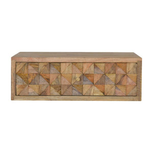 Floating Diamond-Carved Bedside Table | Solid Mango Wood | Wall-Mounted Storage