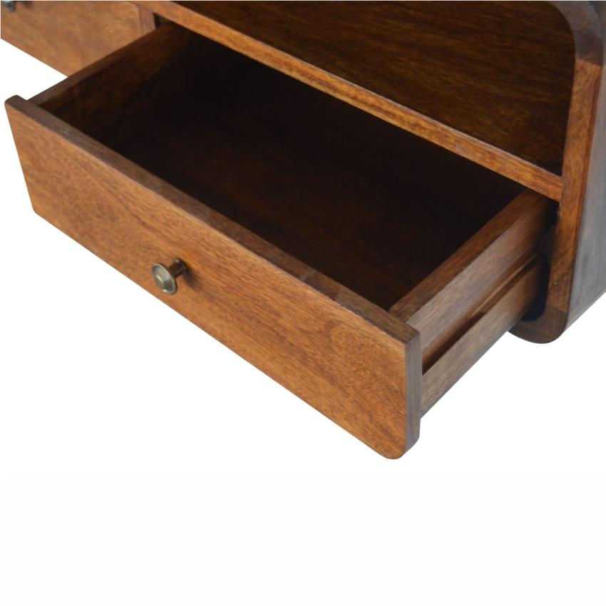Floating Mango Wood Console Unit | Chestnut Finish | 2 Drawers & Open Shelf