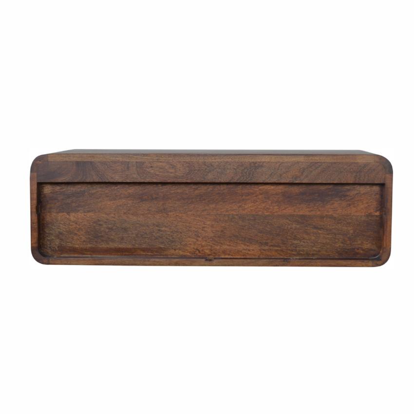 Floating Mango Wood Console Unit | Chestnut Finish | 2 Drawers & Open Shelf