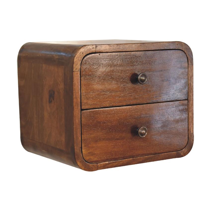 Floating Mini Chestnut Bedside Table | Solid Mango Wood | Wall Mounted