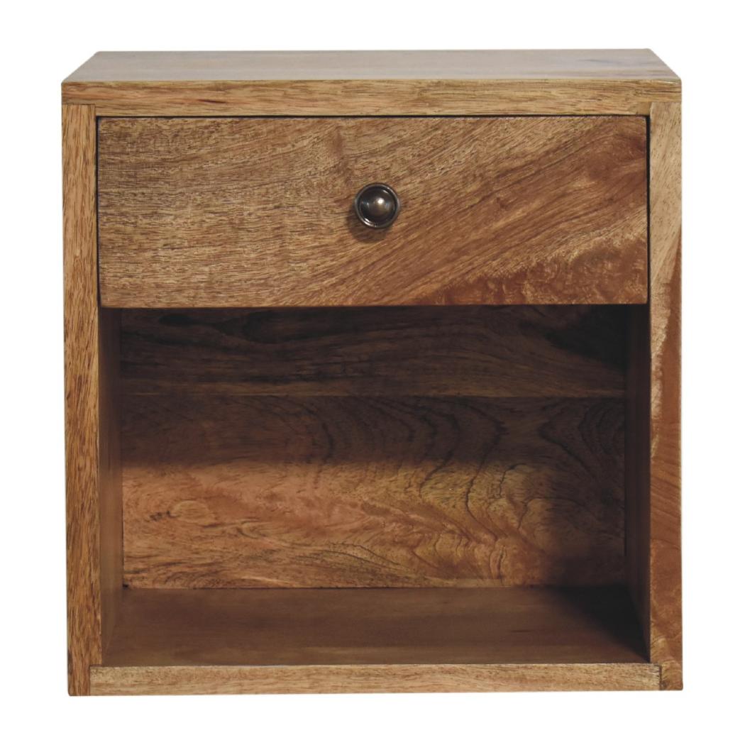 Floating Mini Classic Bedside Table | Solid Mango Wood | Oak Finish | 1 Drawer Wall-Mounted Nightstand