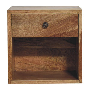 Floating Mini Classic Bedside Table | Solid Mango Wood | Oak Finish | 1 Drawer Wall-Mounted Nightstand