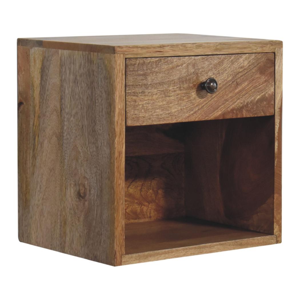 Floating Mini Classic Bedside Table | Solid Mango Wood | Oak Finish | 1 Drawer Wall-Mounted Nightstand