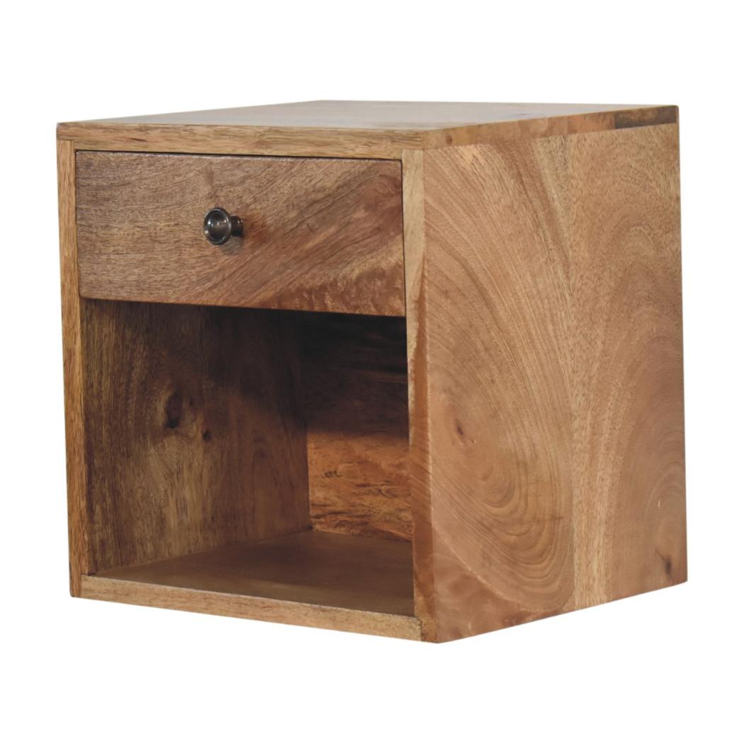 Floating Mini Classic Bedside Table | Solid Mango Wood | Oak Finish | 1 Drawer Wall-Mounted Nightstand