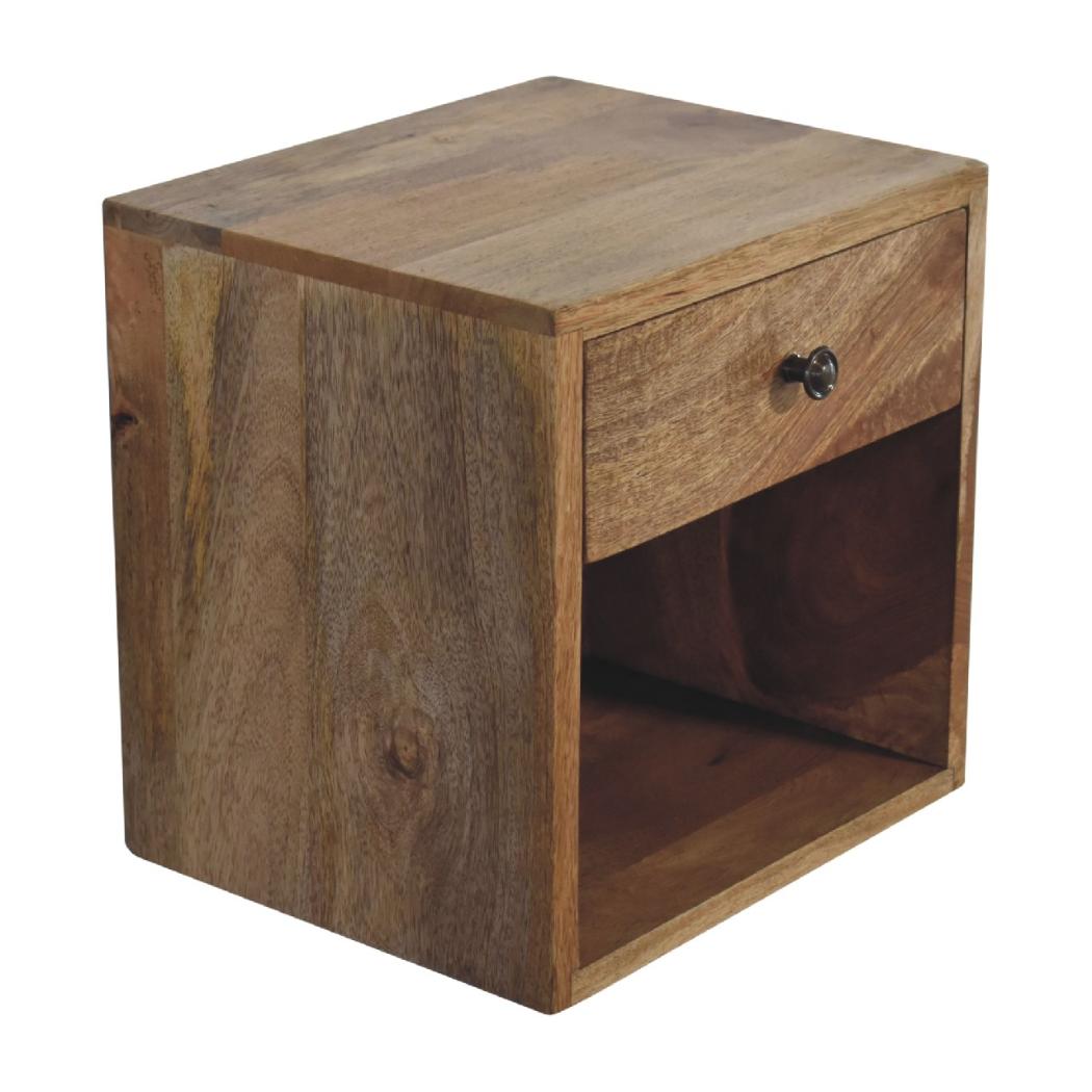 Floating Mini Classic Bedside Table | Solid Mango Wood | Oak Finish | 1 Drawer Wall-Mounted Nightstand