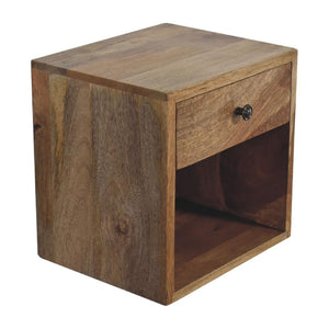 Floating Mini Classic Bedside Table | Solid Mango Wood | Oak Finish | 1 Drawer Wall-Mounted Nightstand