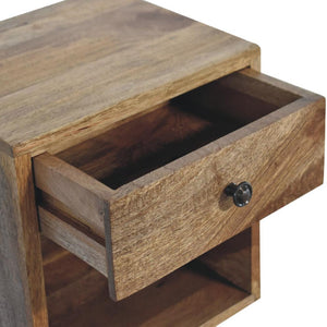 Floating Mini Classic Bedside Table | Solid Mango Wood | Oak Finish | 1 Drawer Wall-Mounted Nightstand