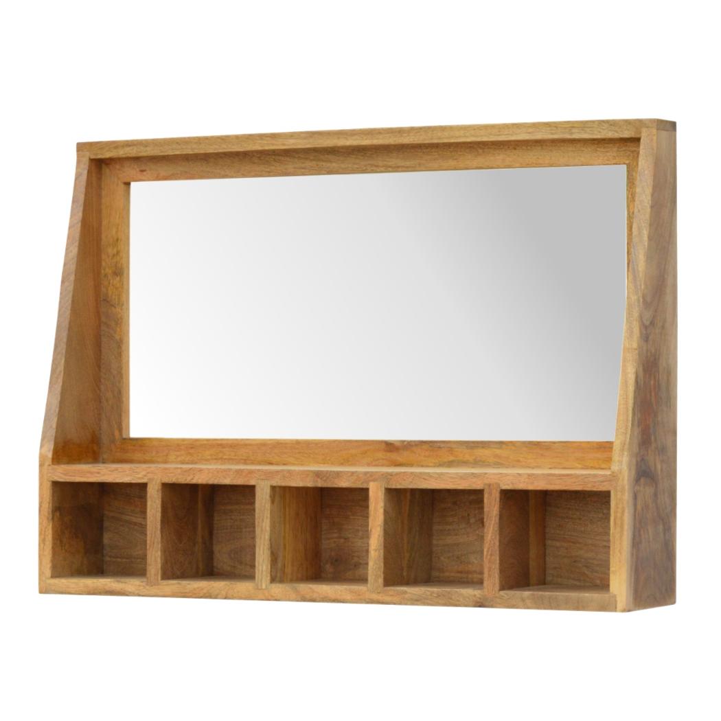 Floating Mirror Storage Unit | 5 Open Slots | Wall-Mounted Organiser