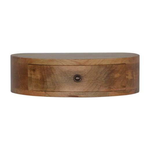Floating Rounded Mango Wood Bedside Table | Oak-Inspired Finish | Single Drawer