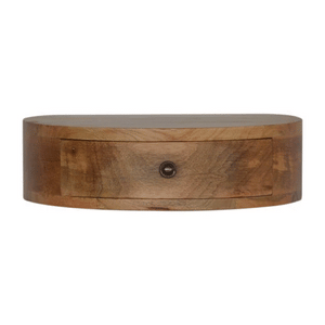 Floating Rounded Mango Wood Bedside Table | Oak-Inspired Finish | Single Drawer