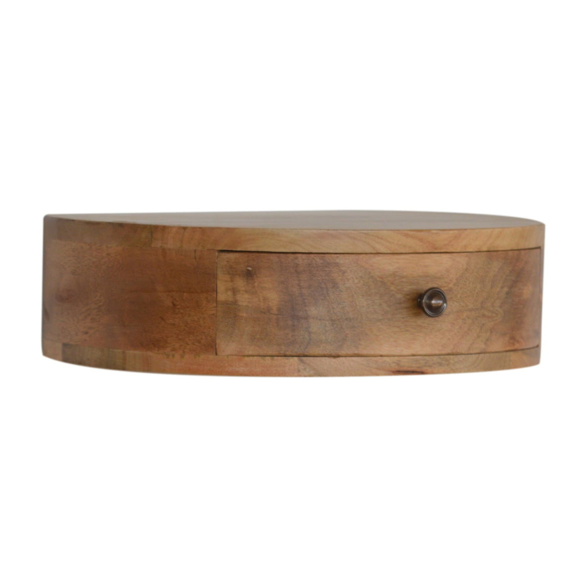 Floating Rounded Mango Wood Bedside Table | Oak-Inspired Finish | Single Drawer