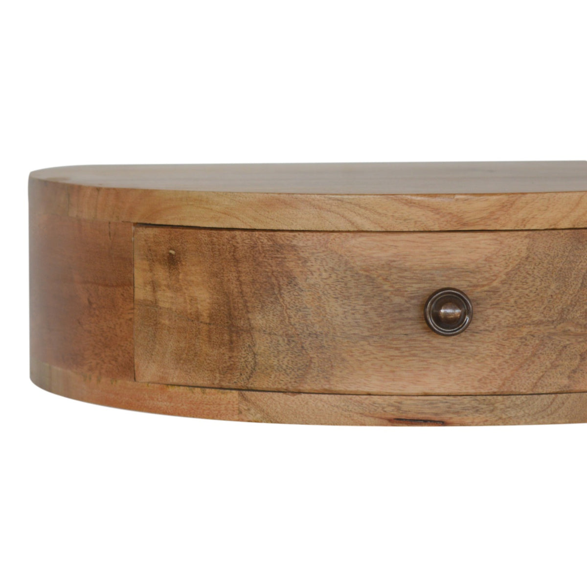 Floating Rounded Mango Wood Bedside Table | Oak-Inspired Finish | Single Drawer