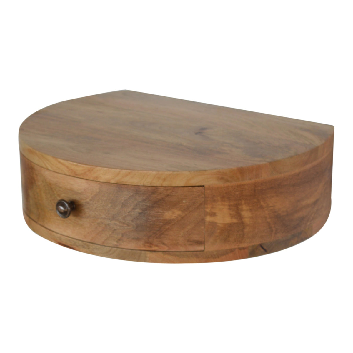 Floating Rounded Mango Wood Bedside Table | Oak-Inspired Finish | Single Drawer