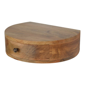 Floating Rounded Mango Wood Bedside Table | Oak-Inspired Finish | Single Drawer