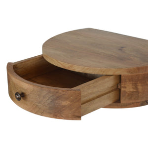Floating Rounded Mango Wood Bedside Table | Oak-Inspired Finish | Single Drawer