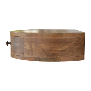 Floating Rounded Mango Wood Bedside Table | Oak-Inspired Finish | Single Drawer