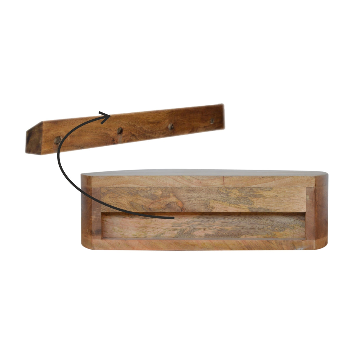 Floating Rounded Mango Wood Bedside Table | Oak-Inspired Finish | Single Drawer