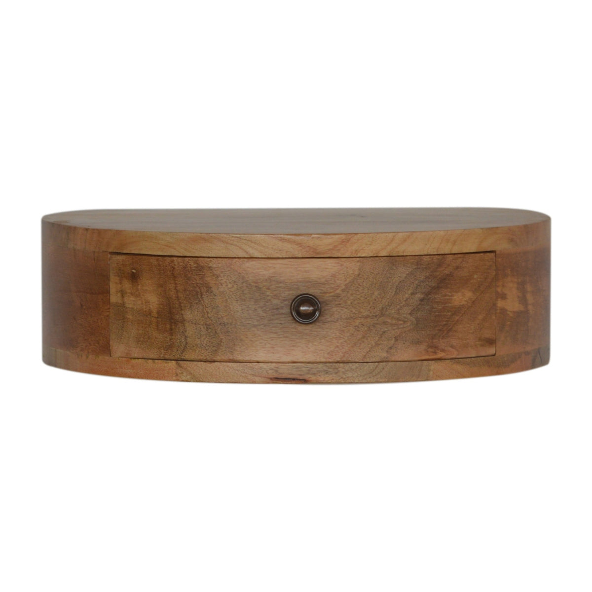Floating Rounded Mango Wood Bedside Table | Oak-Inspired Finish | Single Drawer