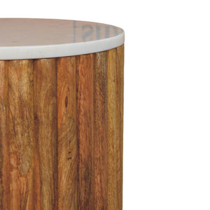Fluted Marble Side Table | Solid Mango Wood | Stone Top