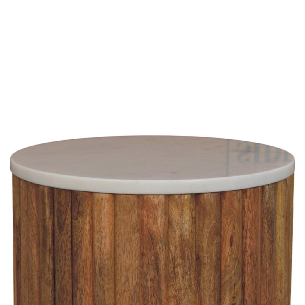 Fluted Marble Side Table | Solid Mango Wood | Stone Top